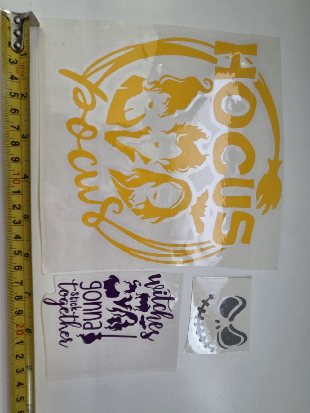 Halloween Decal Stickers - Yellow 'Hocus Pocus' Design X2 And 1 Jack Skully